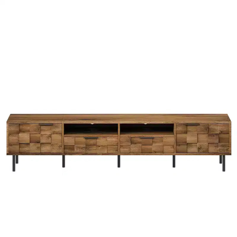 Meuble TV moderne Maurice Mid-Century avec 2 tiroirs et portes d'armoire à grille décorative GDFStudio