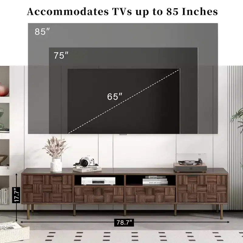 Meuble TV moderne Maurice Mid-Century avec 2 tiroirs et portes d'armoire à grille décorative GDFStudio