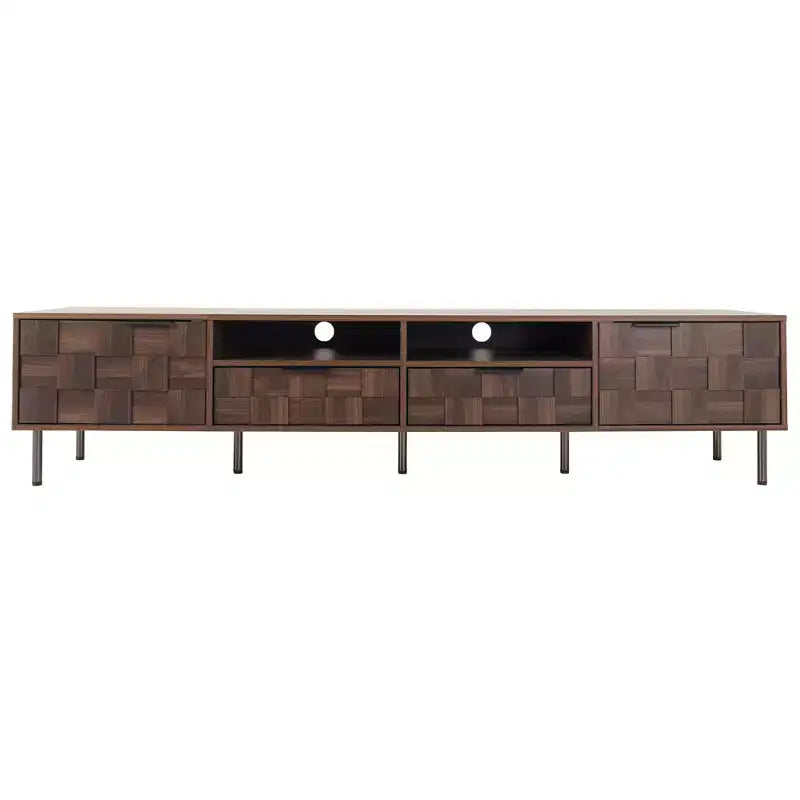 Meuble TV moderne Maurice Mid-Century avec 2 tiroirs et portes d'armoire à grille décorative GDFStudio
