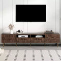 GDFStudio Maurice Mid Century Modern TV Stand with 2 Drawers and Decorative Grid Cabinet Doors