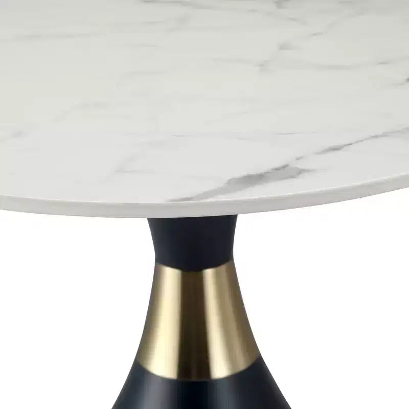 Table d'appoint LeisureMod Bento avec plateau en pierre frittée - Table de chevet à base piédestal noire