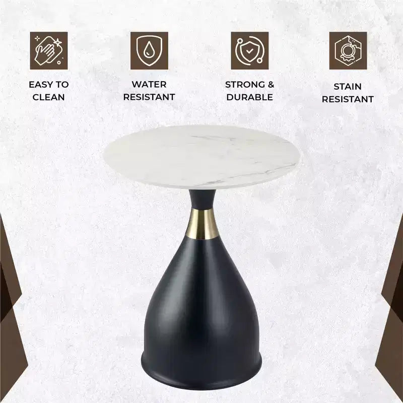 Table d'appoint LeisureMod Bento avec plateau en pierre frittée - Table de chevet à base piédestal noire