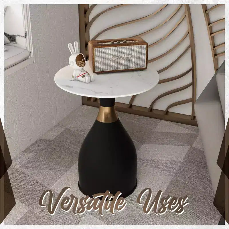 Table d'appoint LeisureMod Bento avec plateau en pierre frittée - Table de chevet à base piédestal noire