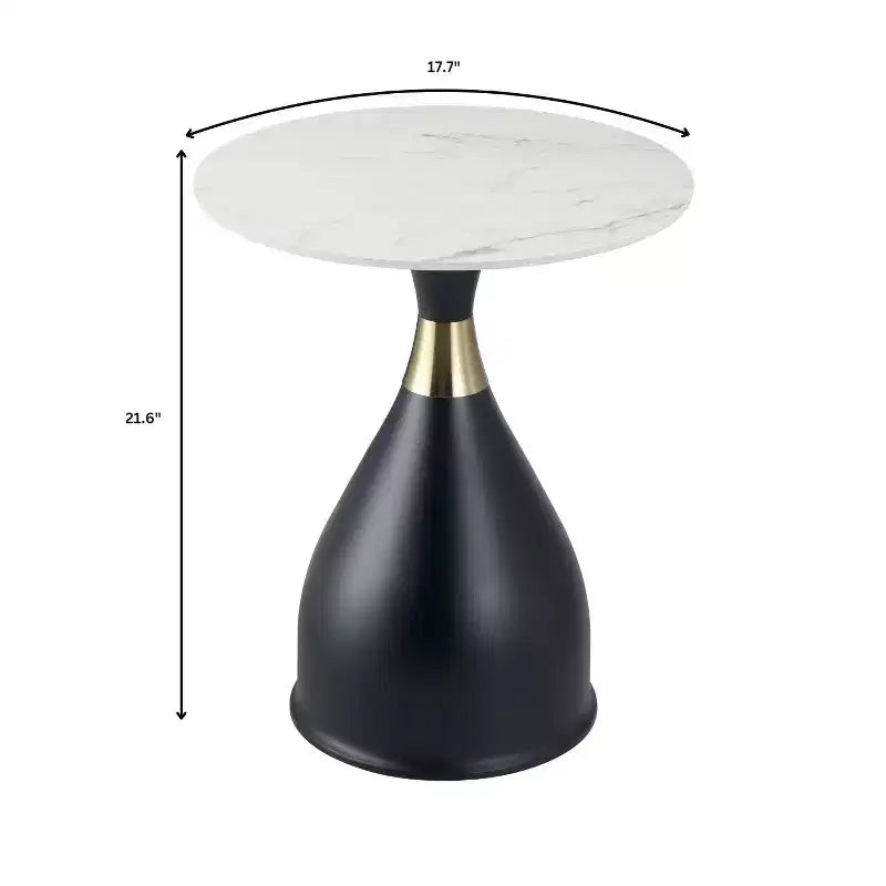 Table d'appoint LeisureMod Bento avec plateau en pierre frittée - Table de chevet à base piédestal noire