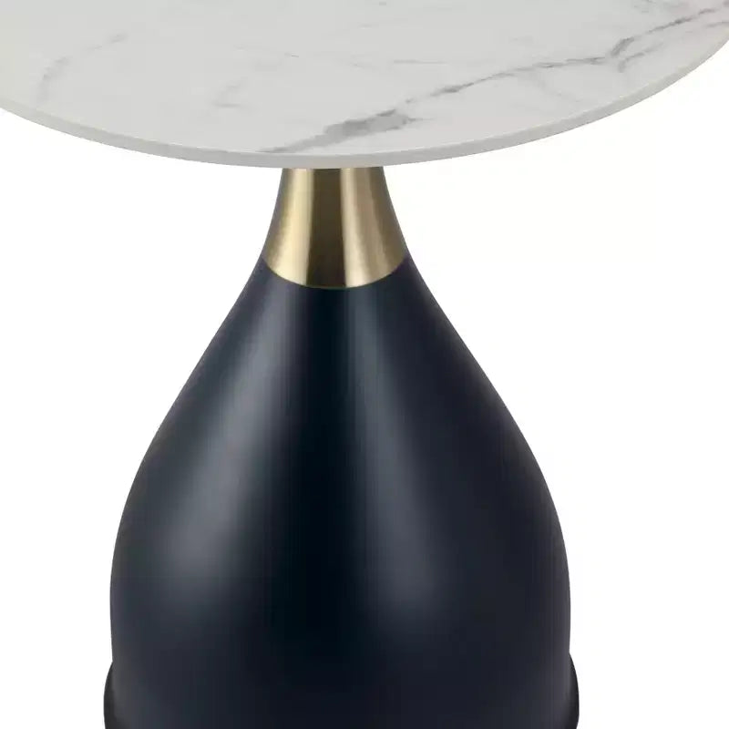 Table d'appoint LeisureMod Bento avec plateau en pierre frittée - Table de chevet à base piédestal noire