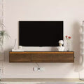 JVNOXK 64-inch Wooden Wall-Mounted Floating TV Stand with LED Lighting and Power Outlet, High-Gloss Finish, Ideal for Living Rooms. Wood-Tone