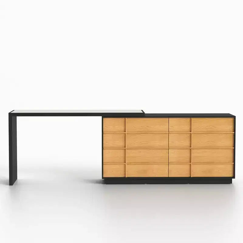 110.23 Bureau extensible avec plateau en cuir sellier 6 tiroirs Table d'écriture informatique moderne en forme de L pour bureau à domicile Noir Gaoyangjiaju