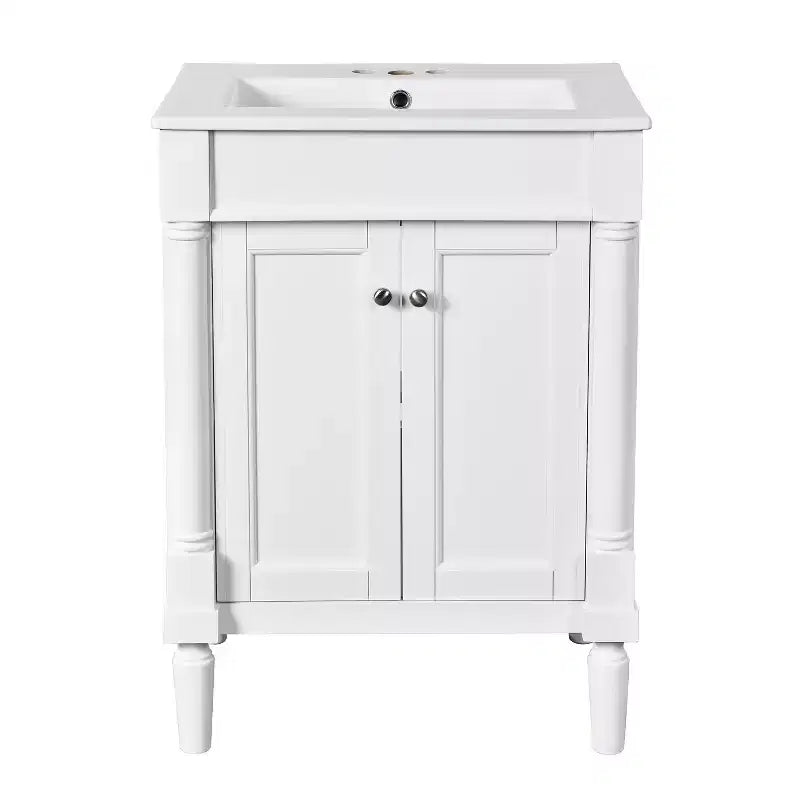 Meuble-lavabo JVNOXK de 61 cm à vasque unique, meuble de rangement de salle de bain moderne à deux niveaux, étagère de rangement grande capacité, blanc
