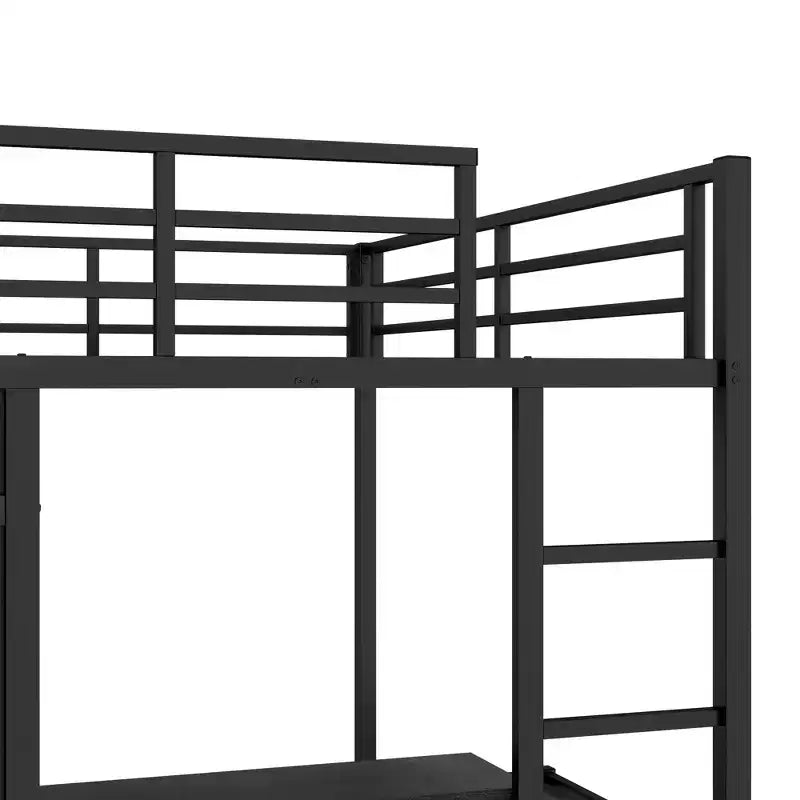 Bellemave – Lit superposé en métal Full XL sur jumeau avec bureau pliant, placard avec LED, peu encombrant/réduction du bruit, noir