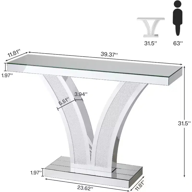 Console miroir Lantine, table d'entrée moderne argentée avec incrustation de cristaux pour salon, couloir, foyer