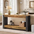 Lantine 63-Inch Long Console Table for Entryway, Farmhouse Wood Sofa Table Behind Couch for Living Room, Hallway, Rustic Brown & Black