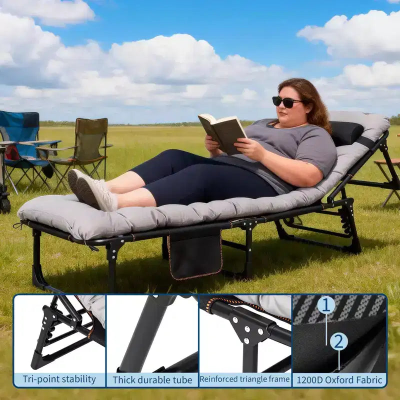 Lit de camp extra large avec matelas pour adultes – Lit pliant de 180 kg, couchage portable toutes saisons pour voyage, tente, maison, bureau et invités