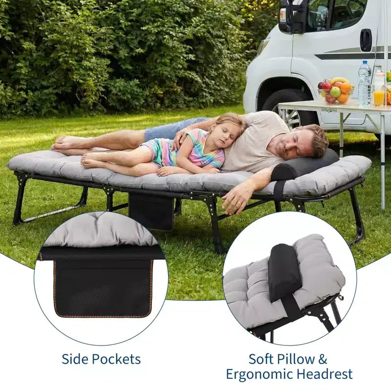 Lit de camp extra large avec matelas pour adultes – Lit pliant de 180 kg, couchage portable toutes saisons pour voyage, tente, maison, bureau et invités