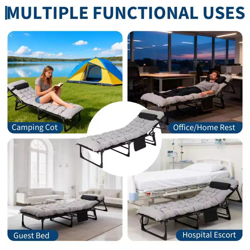 Lit de camp extra large avec matelas pour adultes – Lit pliant de 180 kg, couchage portable toutes saisons pour voyage, tente, maison, bureau et invités