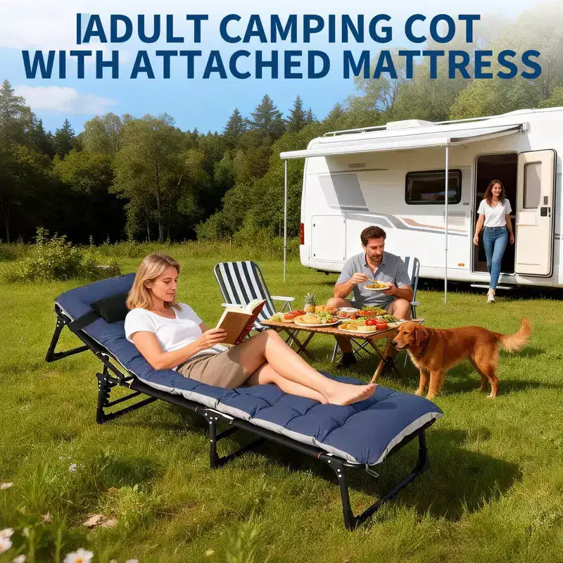 Lit de camp extra large avec matelas pour adultes – Lit pliant de 180 kg, couchage portable toutes saisons pour voyage, tente, maison, bureau et invités