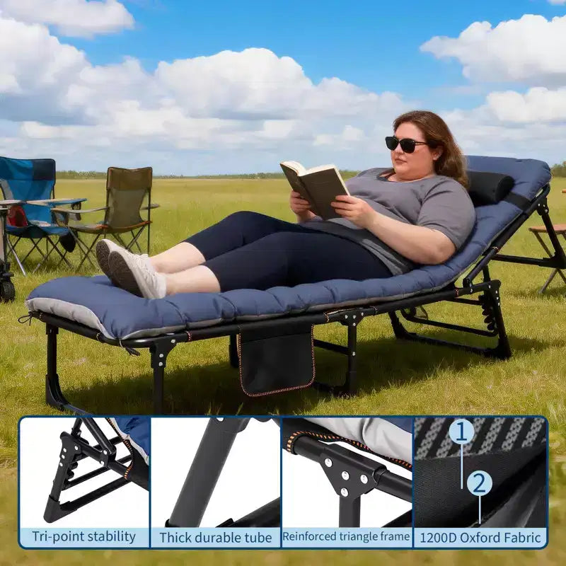 Lit de camp extra large avec matelas pour adultes – Lit pliant de 180 kg, couchage portable toutes saisons pour voyage, tente, maison, bureau et invités