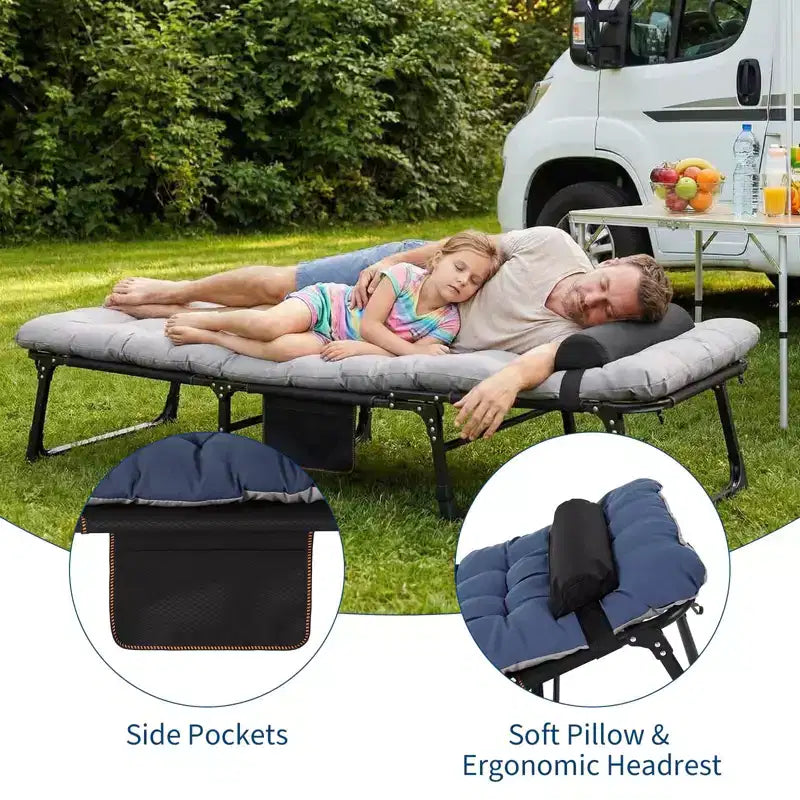 Lit de camp extra large avec matelas pour adultes – Lit pliant de 180 kg, couchage portable toutes saisons pour voyage, tente, maison, bureau et invités
