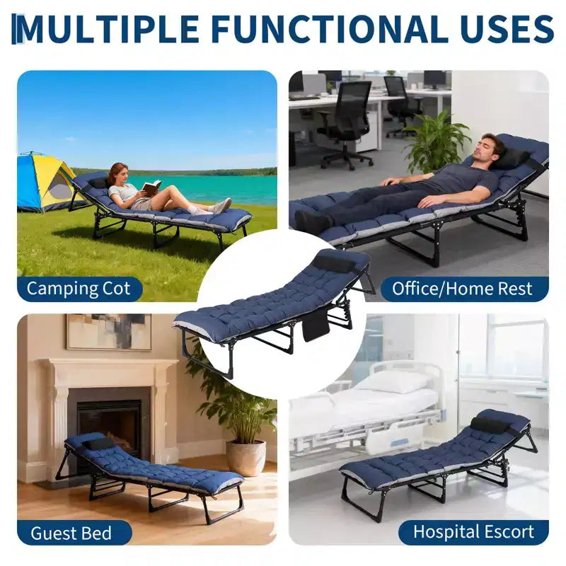 Lit de camp extra large avec matelas pour adultes – Lit pliant de 180 kg, couchage portable toutes saisons pour voyage, tente, maison, bureau et invités