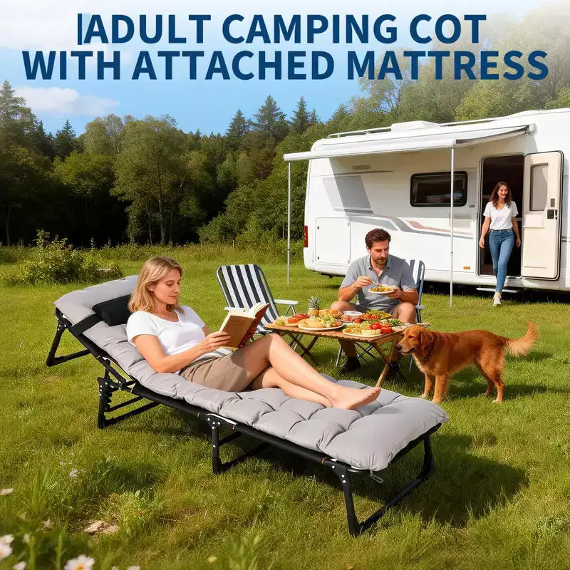 Lit de camp extra large avec matelas pour adultes – Lit pliant de 180 kg, couchage portable toutes saisons pour voyage, tente, maison, bureau et invités