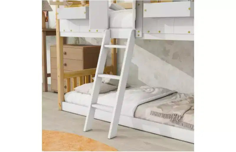 Bellemave Lit Superposé Maison Jumeau sur Jumeau pour Enfants avec Toit, Barrières de Sécurité et Échelle, Lit Superposé en Pin avec Fenêtre et Porte, Montage Facile