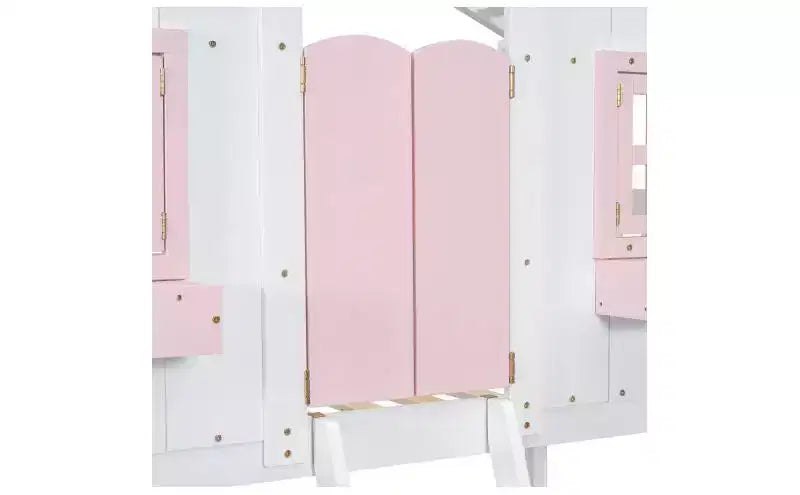 Bellemave Lit Superposé Maison Jumeau sur Jumeau pour Enfants avec Toit, Barrières de Sécurité et Échelle, Lit Superposé en Pin avec Fenêtre et Porte, Montage Facile