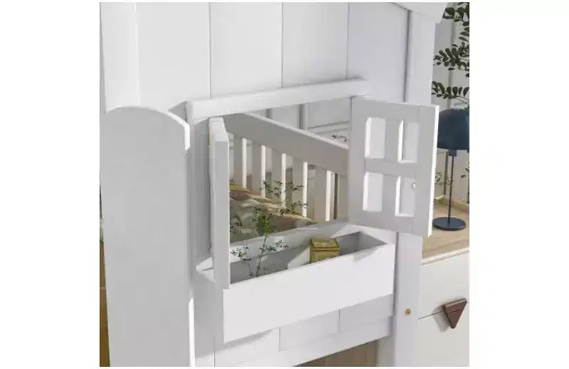 Bellemave Lit Superposé Maison Jumeau sur Jumeau pour Enfants avec Toit, Barrières de Sécurité et Échelle, Lit Superposé en Pin avec Fenêtre et Porte, Montage Facile