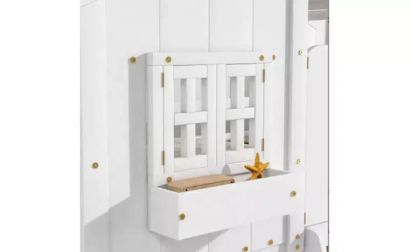 Bellemave Lit Superposé Maison Jumeau sur Jumeau pour Enfants avec Toit, Barrières de Sécurité et Échelle, Lit Superposé en Pin avec Fenêtre et Porte, Montage Facile