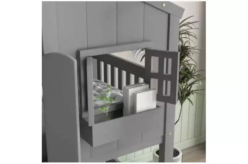 Bellemave Lit Superposé Maison Jumeau sur Jumeau pour Enfants avec Toit, Barrières de Sécurité et Échelle, Lit Superposé en Pin avec Fenêtre et Porte, Montage Facile