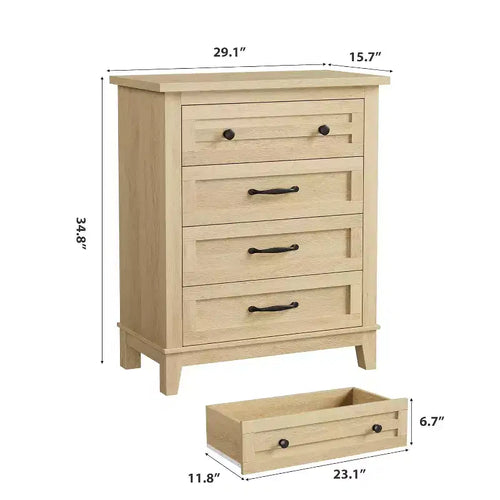 34,8 Commode verticale à 4 tiroirs avec dispositif anti-basculement - Meuble de rangement en bois pour chambre à coucher ou salon