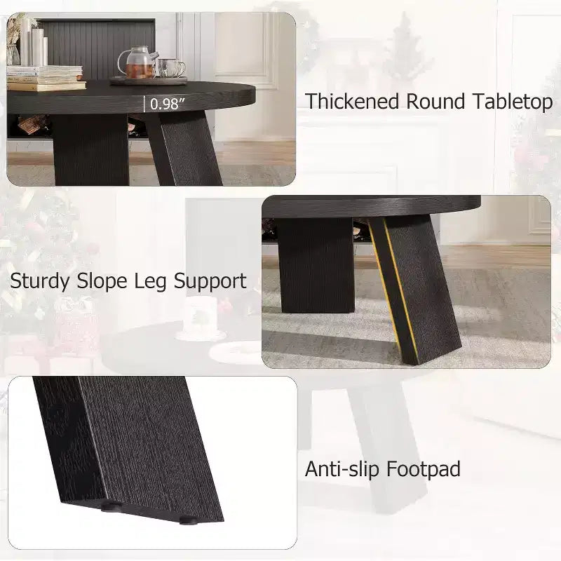 Table basse ronde 33,5 avec pieds inclinés - Table d'appoint vintage aspect bois pour salon et chambre