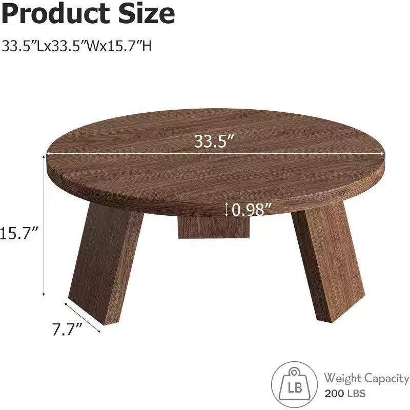 Table basse ronde 33,5 avec pieds inclinés - Table d'appoint vintage aspect bois pour salon et chambre