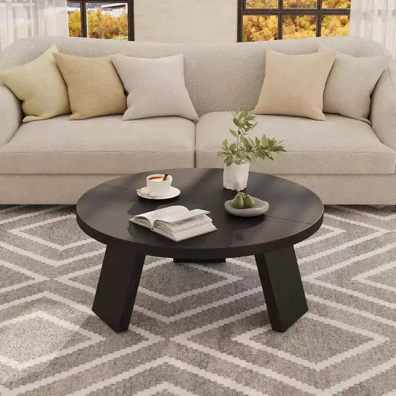 33.5 Round Coffee Table with Inclined Legs - Vintage Wood Grain Center Table for Living Room Bedroom