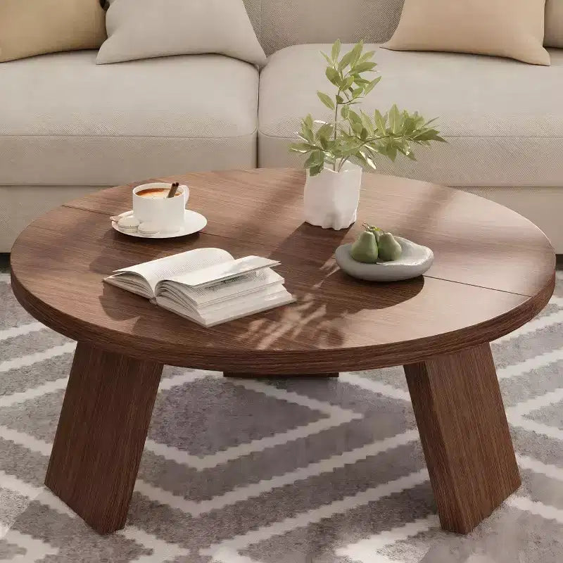 Table basse ronde 33,5 avec pieds inclinés - Table d'appoint vintage aspect bois pour salon et chambre