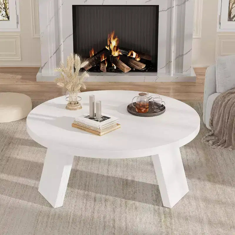 Table basse ronde 33,5 avec pieds inclinés - Table d'appoint vintage aspect bois pour salon et chambre
