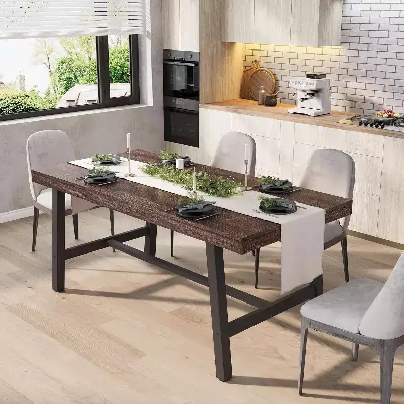 Table de Salle à Manger Industrielle GustoWave pour 4-6 Personnes - Table de Cuisine en Bois de 160 cm de Long avec Cadre Métallique Robuste et Finition Noire
