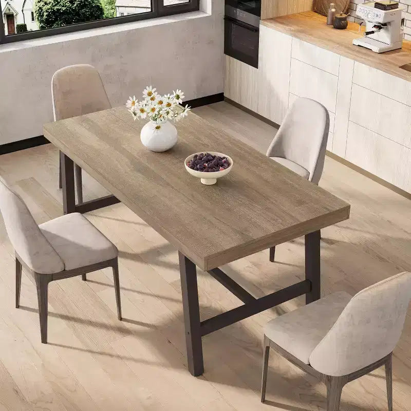 Table de Salle à Manger Industrielle GustoWave pour 4-6 Personnes - Table de Cuisine en Bois de 160 cm de Long avec Cadre Métallique Robuste et Finition Noire