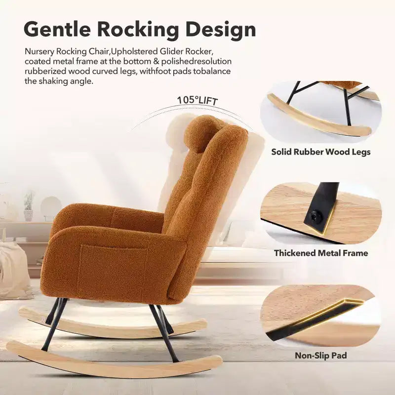 COZONY Lot de 2 fauteuils à bascule modernes rembourrés, fauteuil à bascule d'appoint haut de gamme avec poche latérale pour salon ou chambre d'enfant