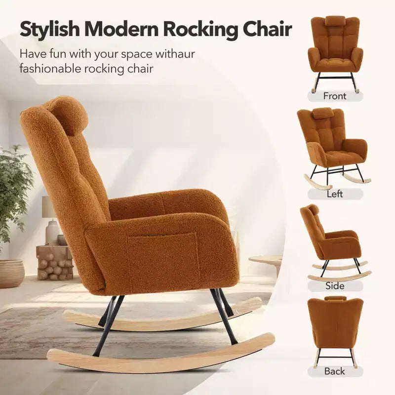 COZONY Lot de 2 fauteuils à bascule modernes rembourrés, fauteuil à bascule d'appoint haut de gamme avec poche latérale pour salon ou chambre d'enfant