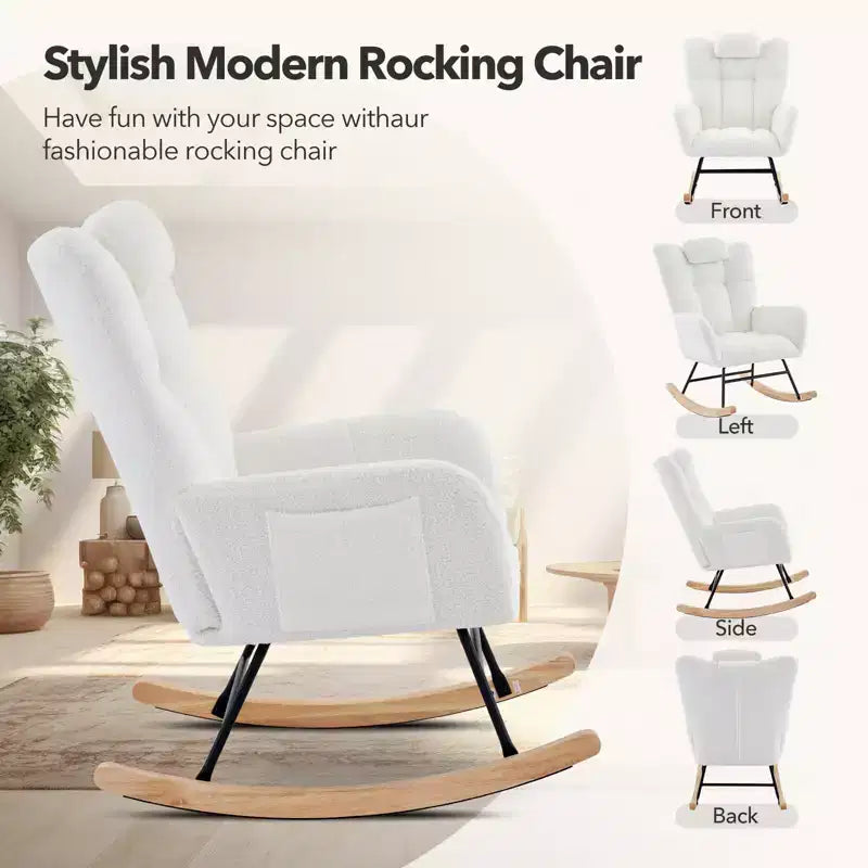 COZONY Lot de 2 fauteuils à bascule modernes rembourrés, fauteuil à bascule d'appoint haut de gamme avec poche latérale pour salon ou chambre d'enfant