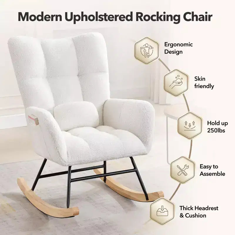 COZONY Lot de 2 fauteuils à bascule modernes rembourrés, fauteuil à bascule d'appoint haut de gamme avec poche latérale pour salon ou chambre d'enfant