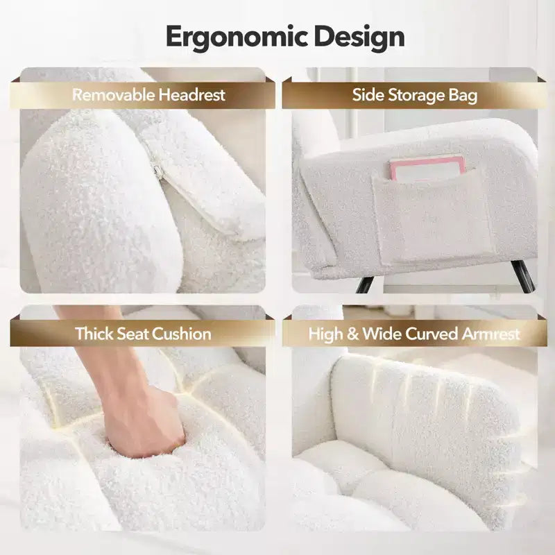 COZONY Lot de 2 fauteuils à bascule modernes rembourrés, fauteuil à bascule d'appoint haut de gamme avec poche latérale pour salon ou chambre d'enfant