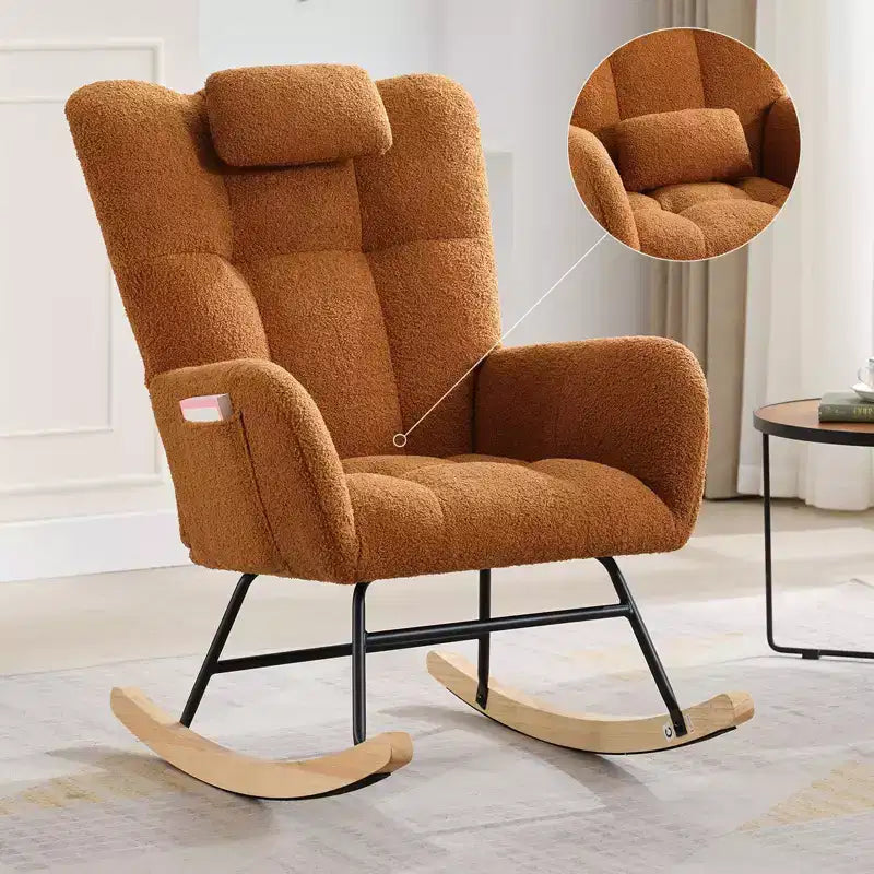 COZONY Lot de 2 fauteuils à bascule modernes rembourrés, fauteuil à bascule d'appoint haut de gamme avec poche latérale pour salon ou chambre d'enfant