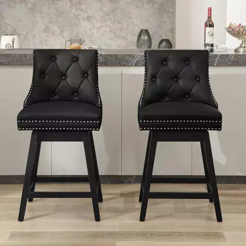 KERDOM Modern Bar Stools with Back Support, PU Leather Upholstered Counter Barstools with Solid Wood Legs Set Of 2/4