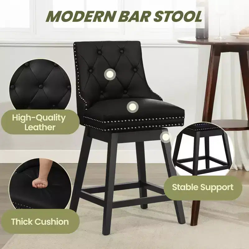 Tabourets de bar modernes KERDOM avec dossier, tabourets de bar rembourrés en cuir PU avec pieds en bois massif, lot de 2/4