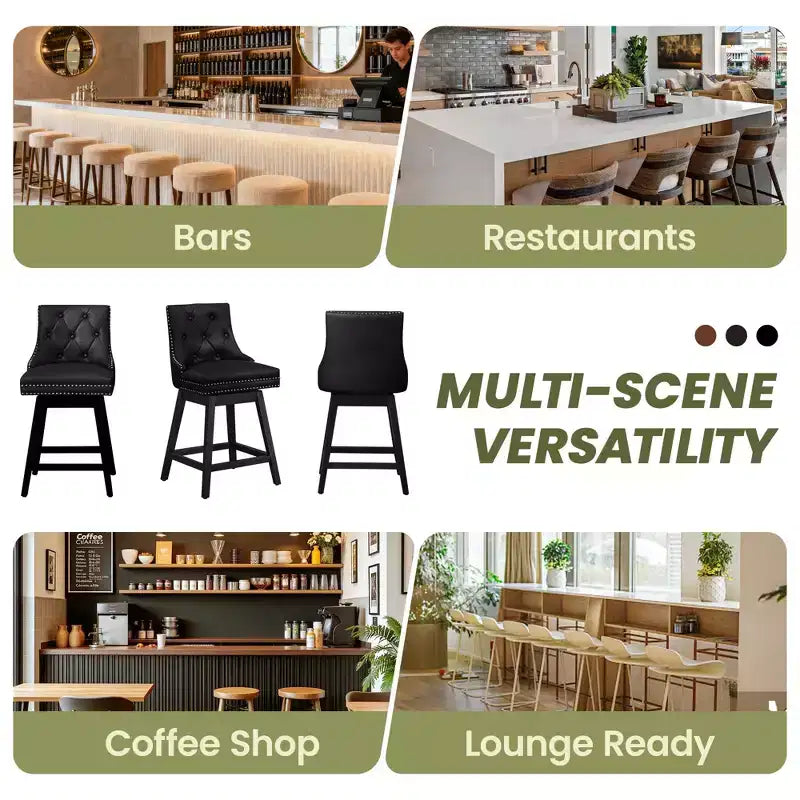 Tabourets de bar modernes KERDOM avec dossier, tabourets de bar rembourrés en cuir PU avec pieds en bois massif, lot de 2/4