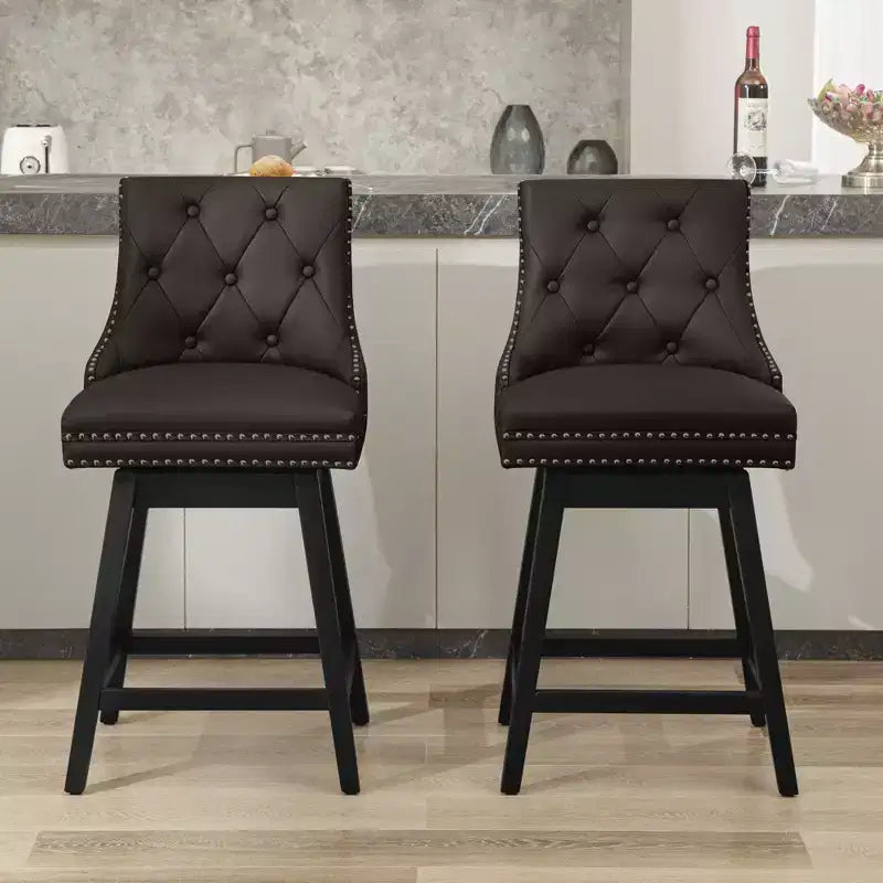 Tabourets de bar modernes KERDOM avec dossier, tabourets de bar rembourrés en cuir PU avec pieds en bois massif, lot de 2/4