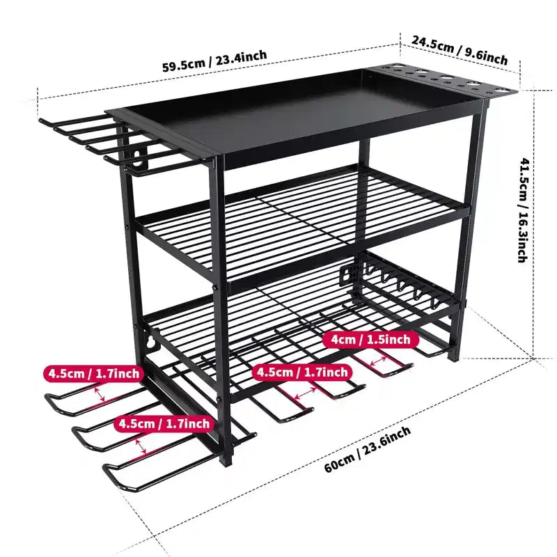 Support mural pour perceuses et outils, organiseur métallique robuste à 4 niveaux avec supports multi-outils pour garage et atelier
