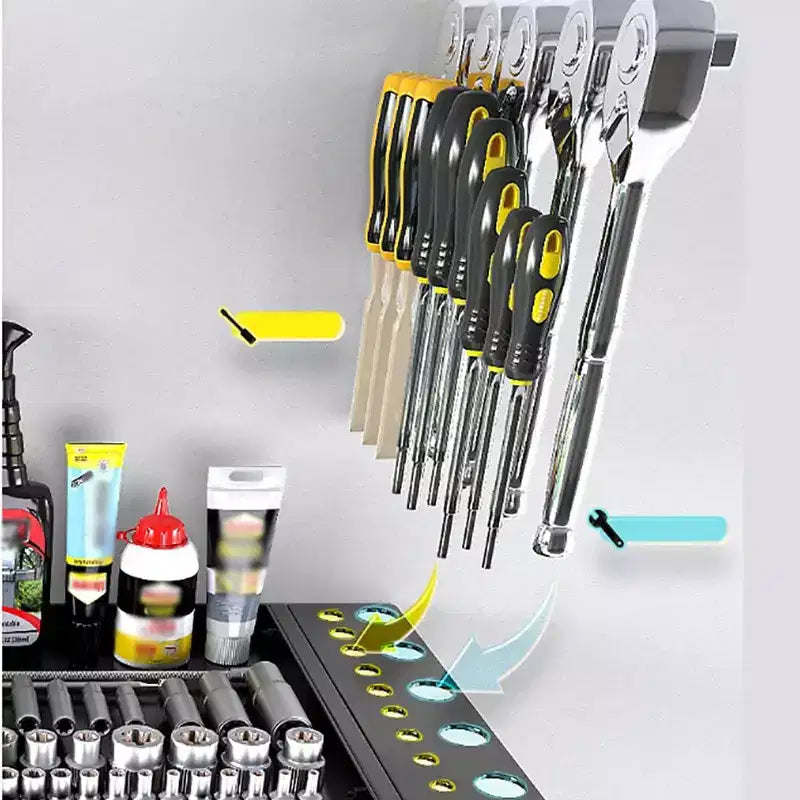 Support mural pour perceuses et outils, organiseur métallique robuste à 4 niveaux avec supports multi-outils pour garage et atelier