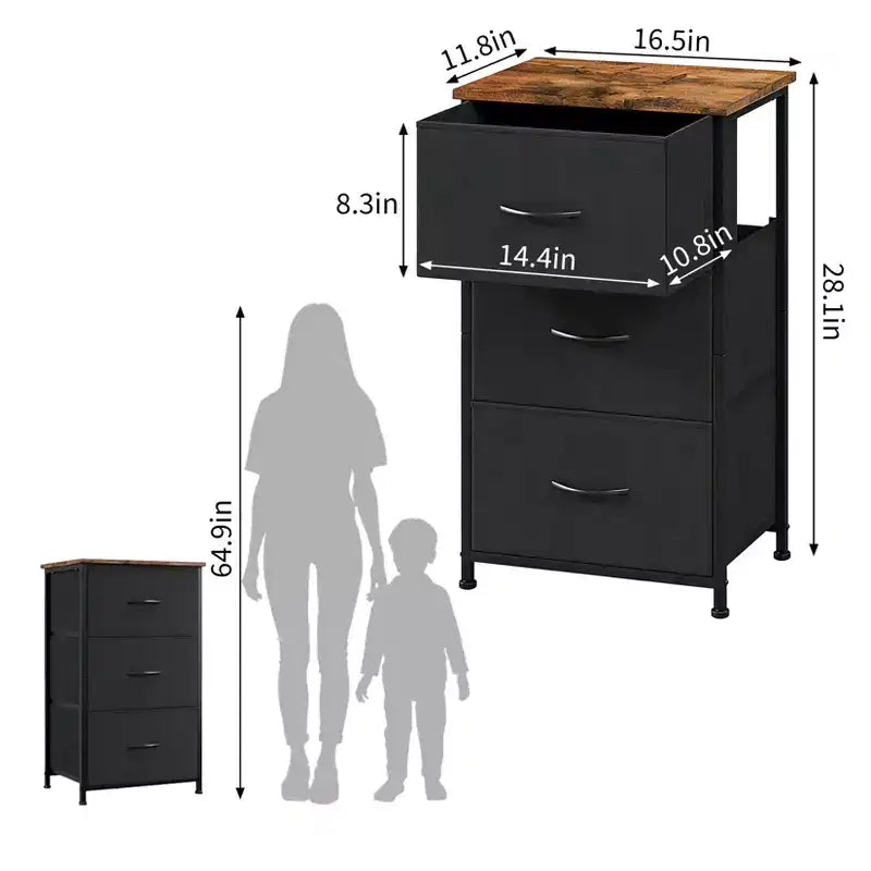 Commode élégante à 3 tiroirs avec bacs en tissu amovibles, meuble de rangement multifonctionnel pour salon, chambre, couloir, placard, entrée