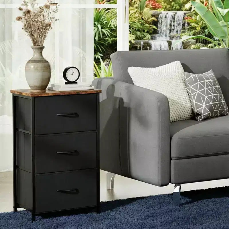 Commode élégante à 3 tiroirs avec bacs en tissu amovibles, meuble de rangement multifonctionnel pour salon, chambre, couloir, placard, entrée